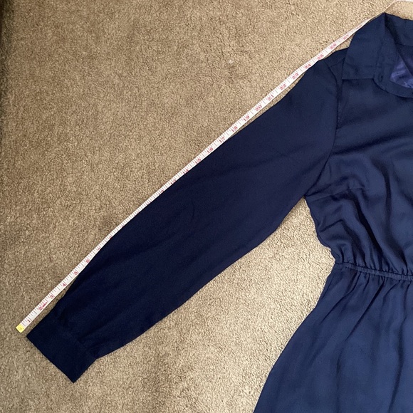 TOBI plain navy blue button up long sleeve dress with cinched waist, medium - Picture 13 of 15